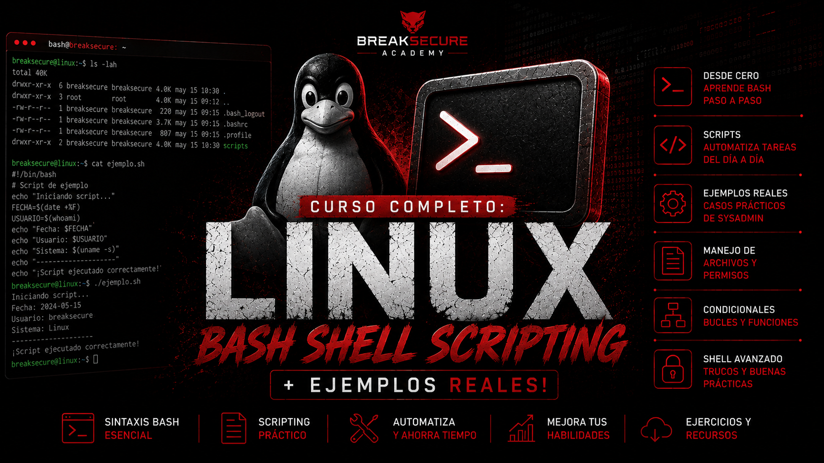 Portada del curso Linux Bash Shell Scripting